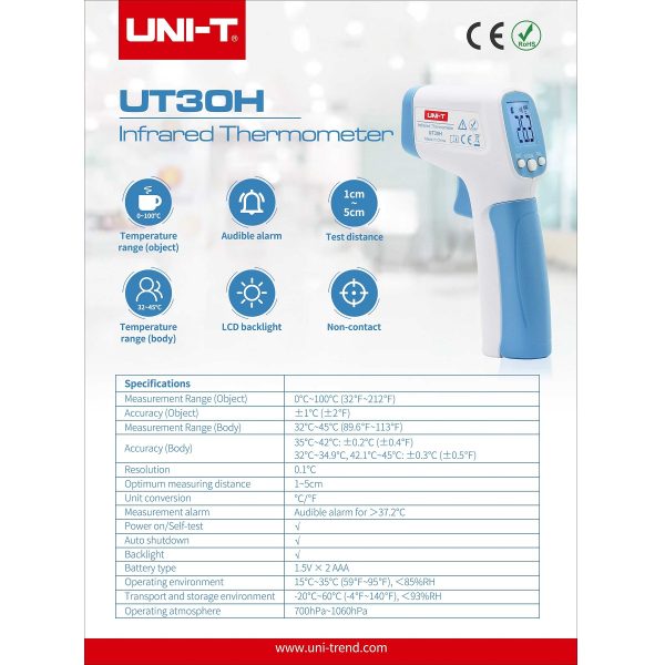 Infrared Thermometer for Human - UNI-T UT30H - Image 2
