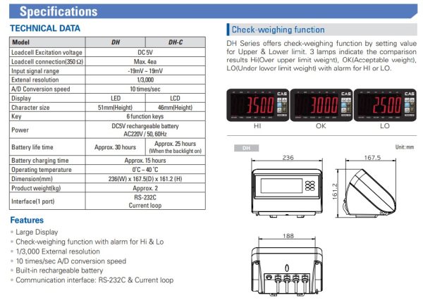 CAS DH series - XL Display - Platform Bench Scale - Image 4