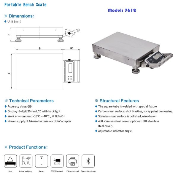 SiGMA 7612 Series – 150 kg – Mobile/Hand Carry Platform Bench Scale - Image 2